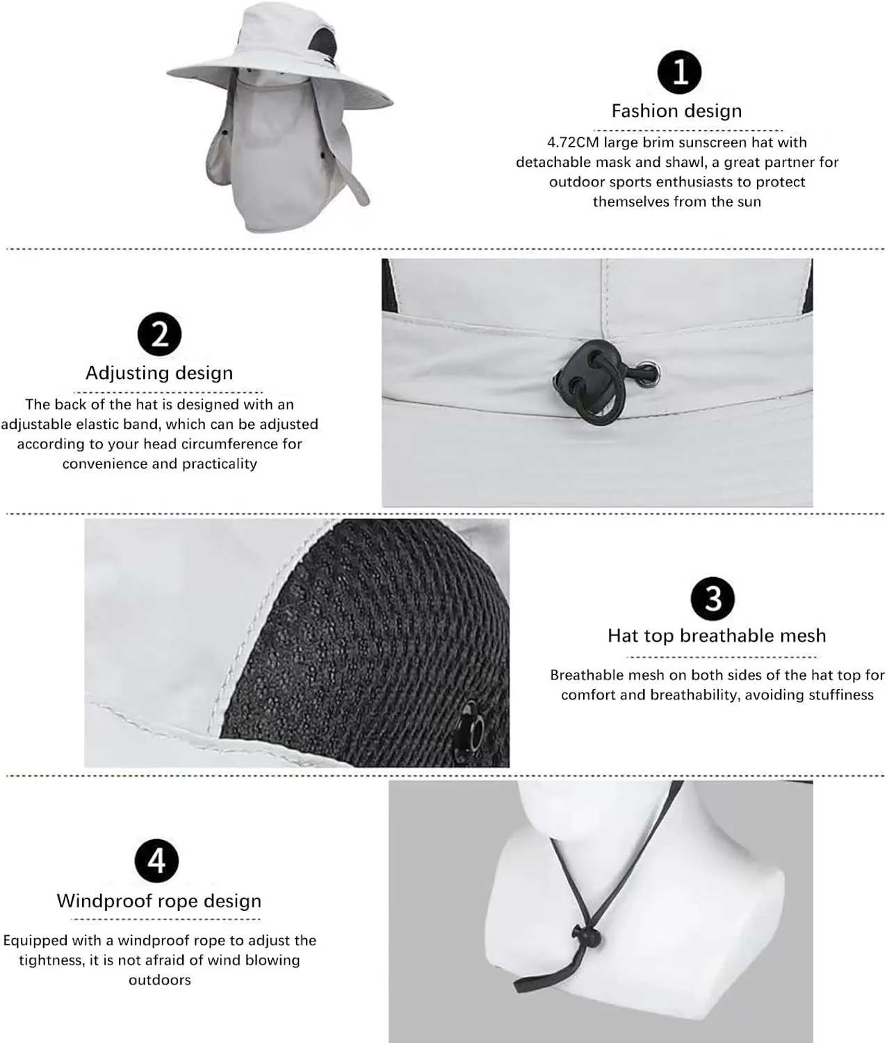 Sun Hats for Women Gardening Hat Wide Brim Beach Removable Breathable Cotton Summer Hat with Fold-Up Brim