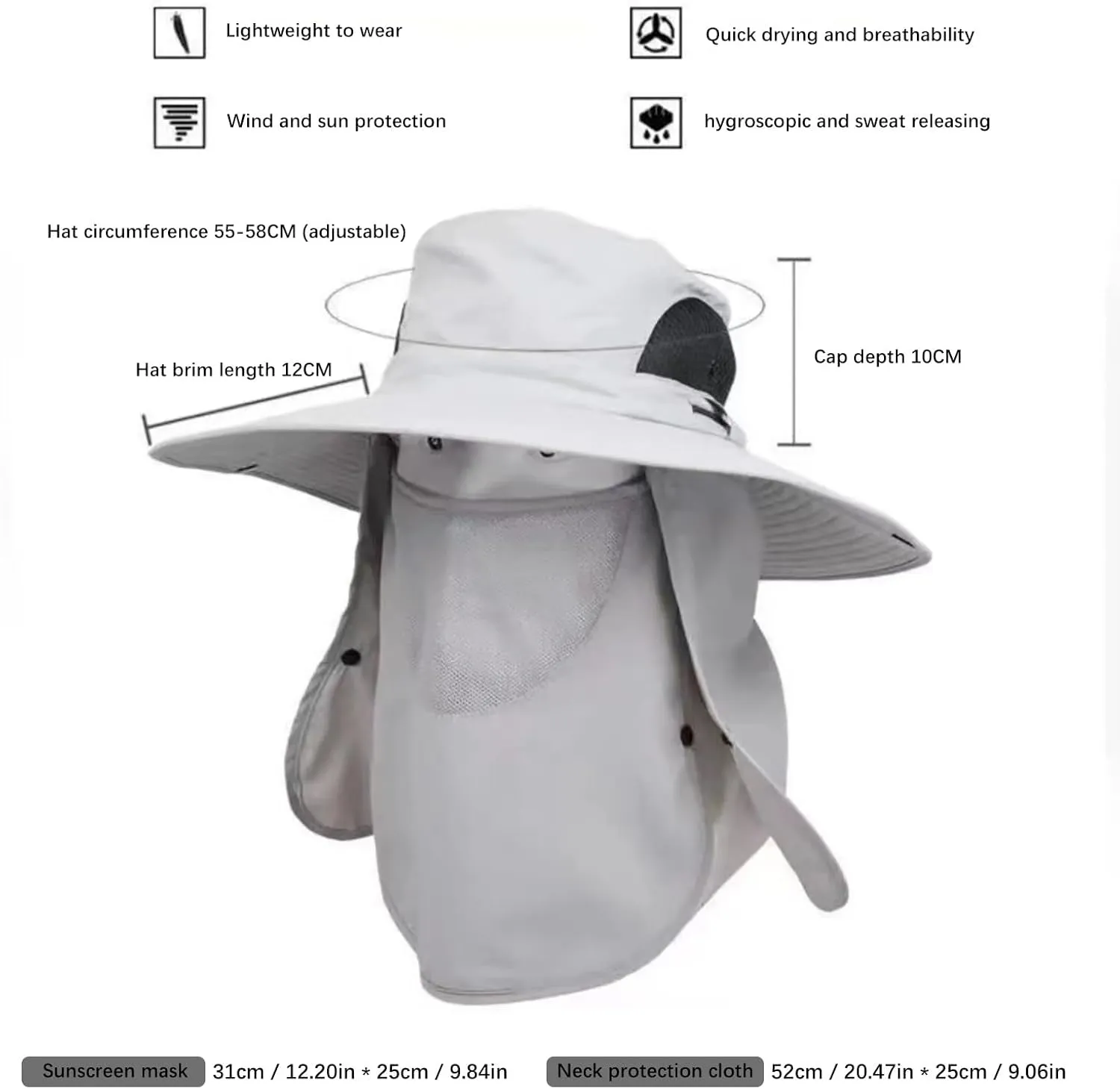 Sun Hats for Women Gardening Hat Wide Brim Beach Removable Breathable Cotton Summer Hat with Fold-Up Brim