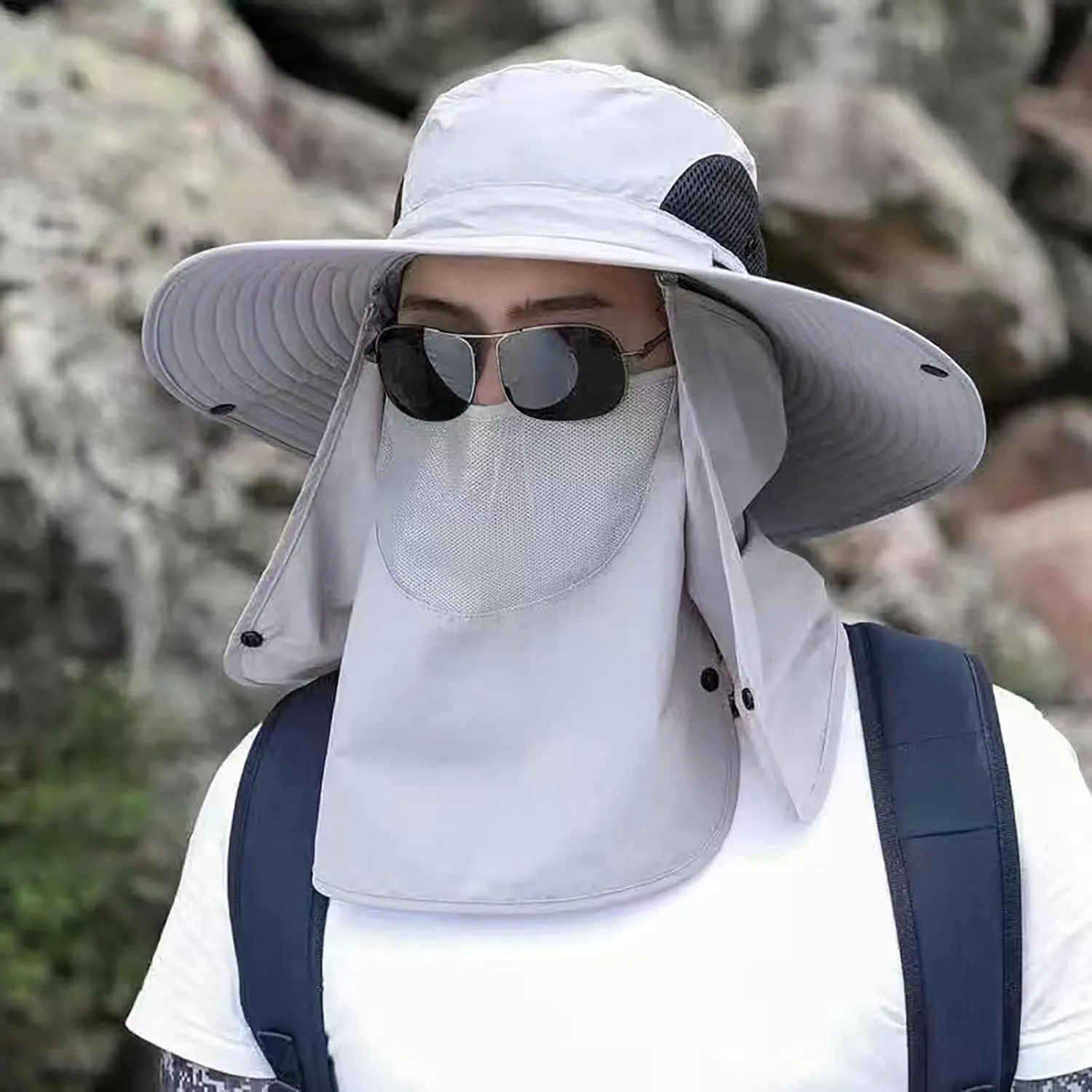 Sun Hats for Women Gardening Hat Wide Brim Beach Removable Breathable Cotton Summer Hat with Fold-Up Brim
