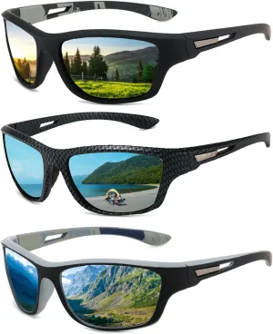 SUNOVELTIES 3 Pcs Polarized Sunglasses Mens/Women Sport Glasses UV400 Driving Fishing Running Cycling Outdoors Sun Glasses