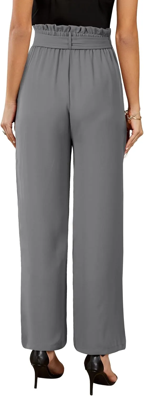 SySea Womens High Waisted Leopard Print Palazzo Pants Belted Wide Leg Long Trousers with Pockets