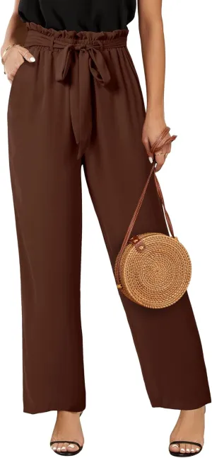SySea Womens High Waisted Leopard Print Palazzo Pants Belted Wide Leg Long Trousers with Pockets