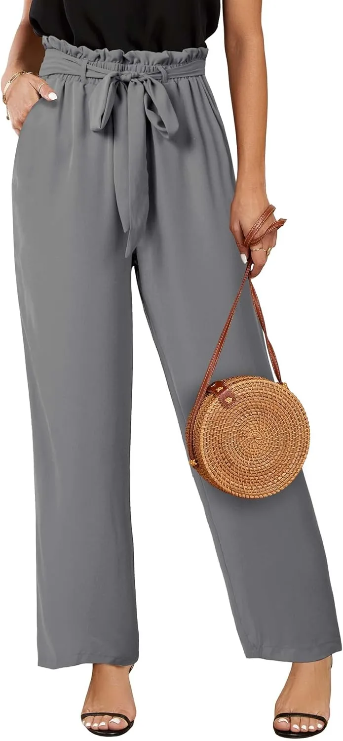 SySea Womens High Waisted Leopard Print Palazzo Pants Belted Wide Leg Long Trousers with Pockets
