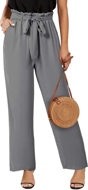 SySea Womens High Waisted Leopard Print Palazzo Pants Belted Wide Leg Long Trousers with Pockets