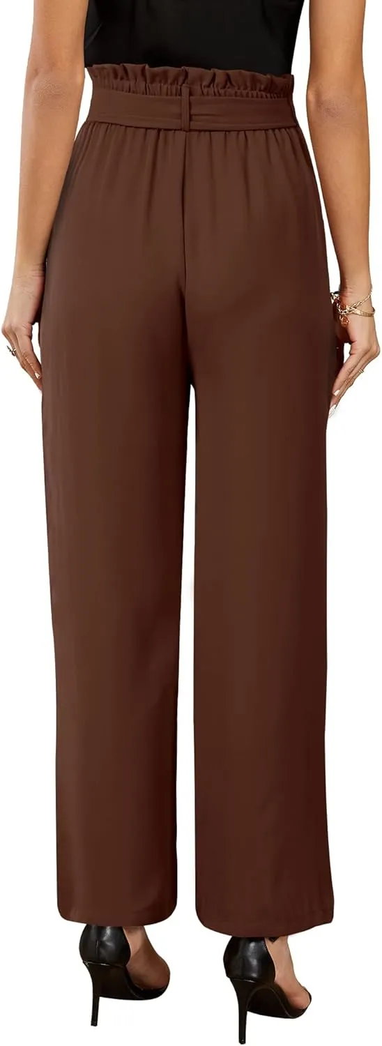 SySea Womens High Waisted Leopard Print Palazzo Pants Belted Wide Leg Long Trousers with Pockets