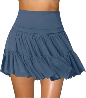 Tennis Skirts for Women Solid Elastic Waisted Tiered Smocked Ruffle Skirt Summer Casual Vacation Beach Short Skirt