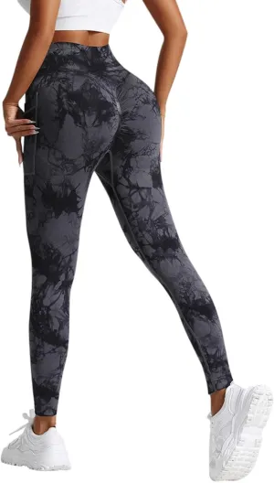 Tie Dye Hidden Leggings Butt Scrunch for Women Butt Lifting Yoga Pants High Waist Compression Workout Tight