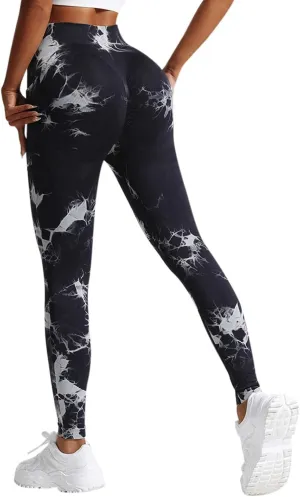 Tie Dye Hidden Leggings Butt Scrunch for Women Butt Lifting Yoga Pants High Waist Compression Workout Tight