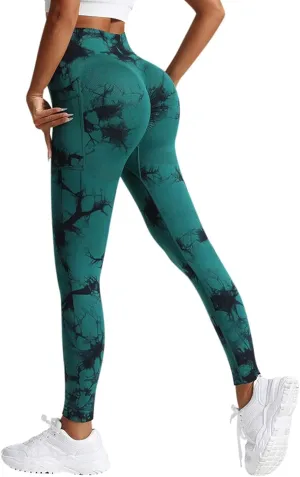 Tie Dye Hidden Leggings Butt Scrunch for Women Butt Lifting Yoga Pants High Waist Compression Workout Tight