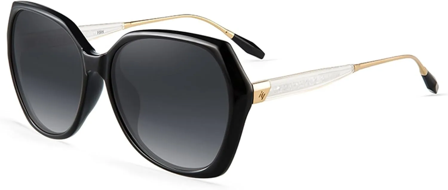 Trendy Oversized Polarized Sunglasses for Women Large Black Driving Sun Glasses Crastal Elements Designer Shades