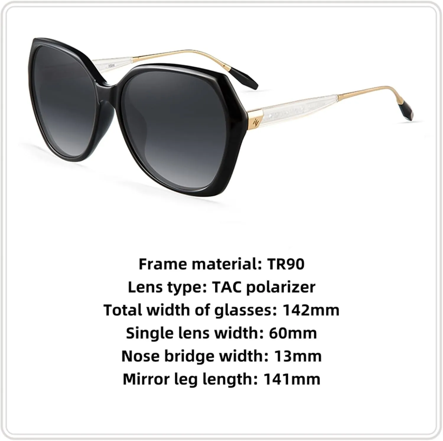 Trendy Oversized Polarized Sunglasses for Women Large Black Driving Sun Glasses Crastal Elements Designer Shades