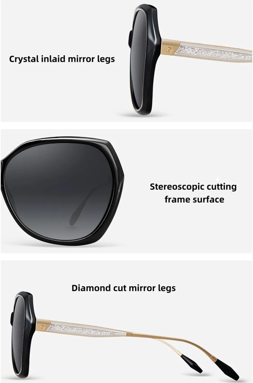 Trendy Oversized Polarized Sunglasses for Women Large Black Driving Sun Glasses Crastal Elements Designer Shades