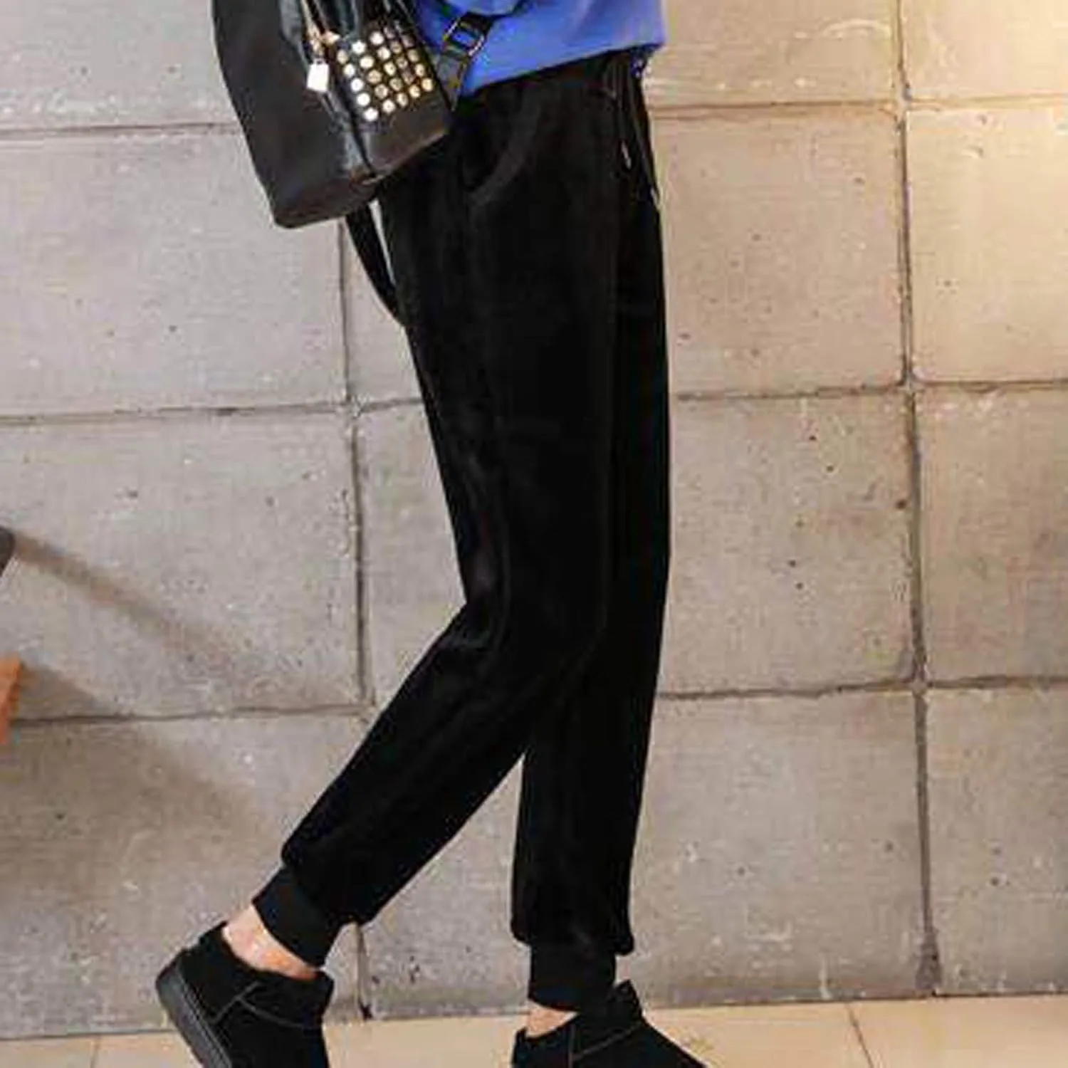 Velvet Velour Pants for Women Fall Winter Warm Elastic Drawstring Wide Straight Leg Trousers Soft Thermal Baggy Pant
