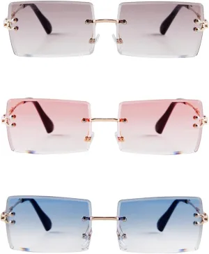 VIA LEECA Rimless Rectangle Sunglasses for Women Men Tinted Frameless Square Glasses Vintage Transparent Eyewear