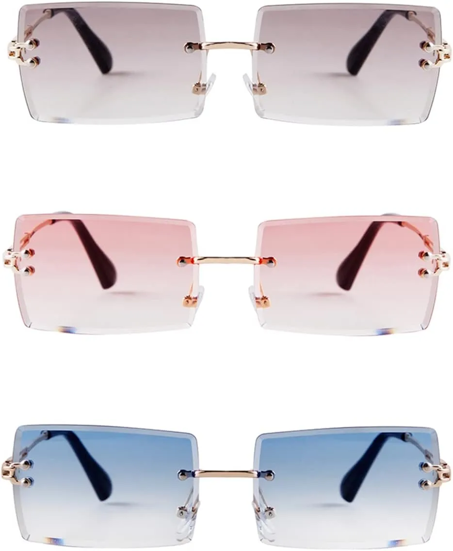 VIA LEECA Rimless Rectangle Sunglasses for Women Men Tinted Frameless Square Glasses Vintage Transparent Eyewear