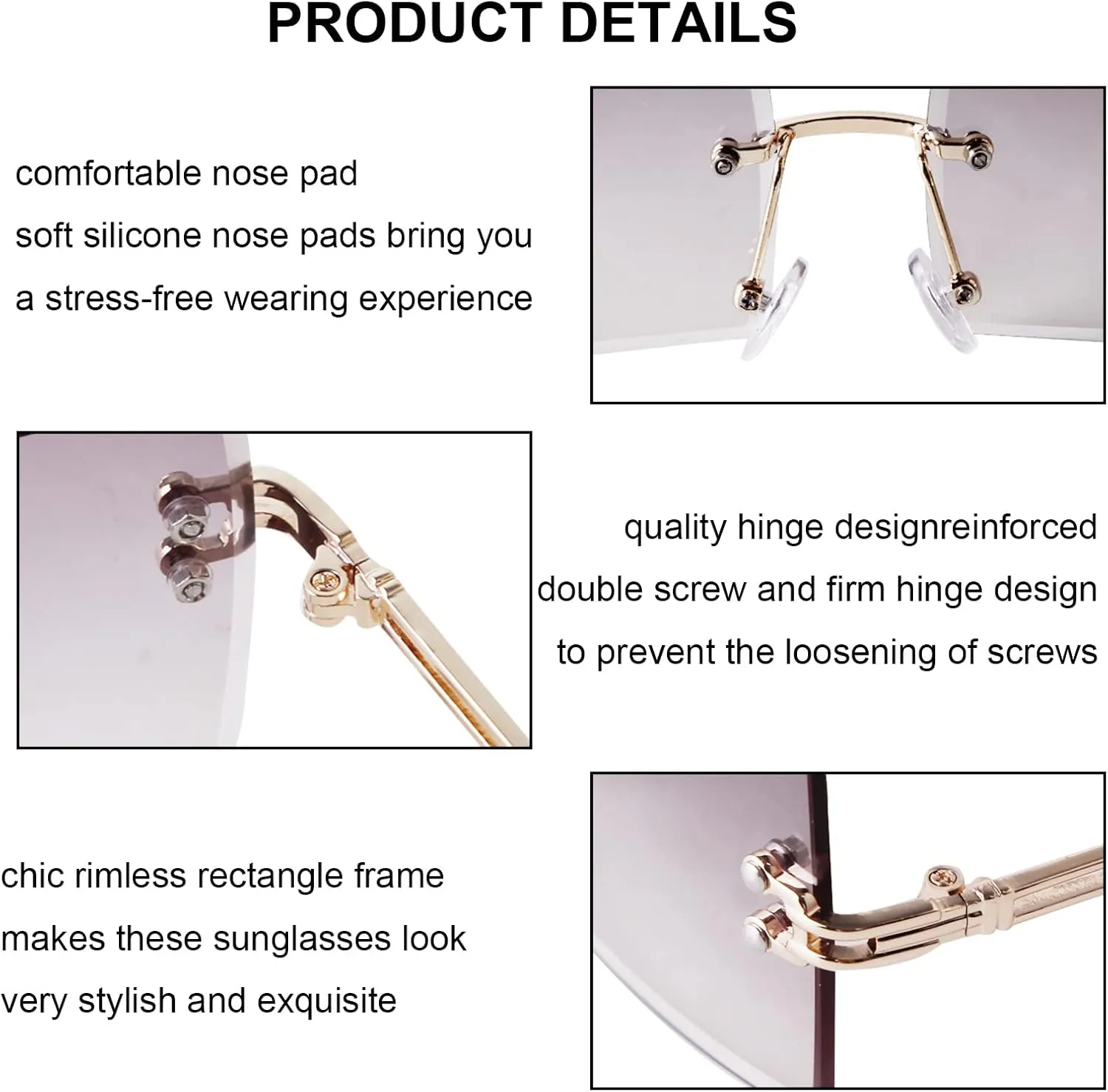 VIA LEECA Rimless Rectangle Sunglasses for Women Men Tinted Frameless Square Glasses Vintage Transparent Eyewear