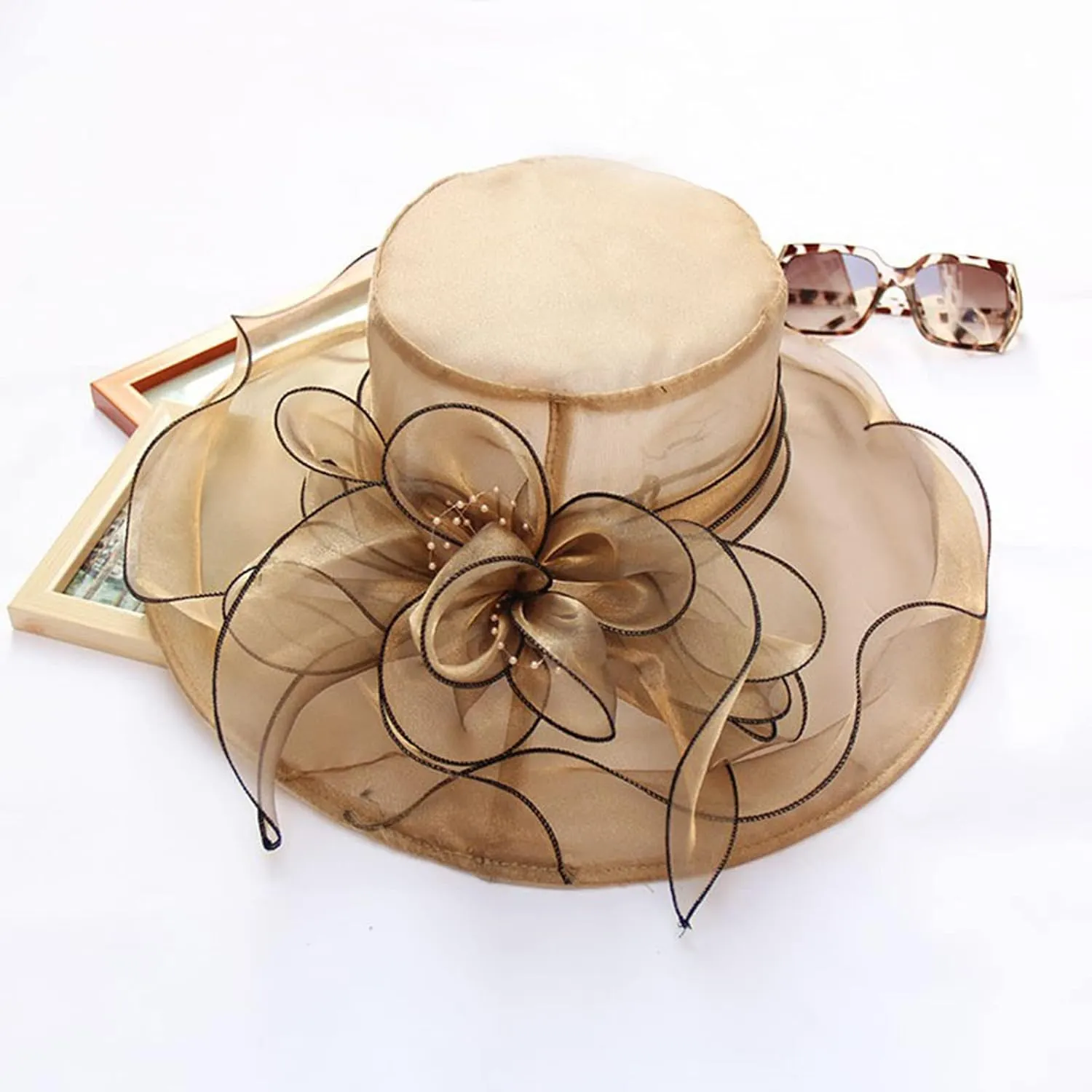 Wide Brim Organza Hat Dress Hat for Women Lady Tea Party Kentuck𝚢-Derby Church Wedding Cap Tea Hat