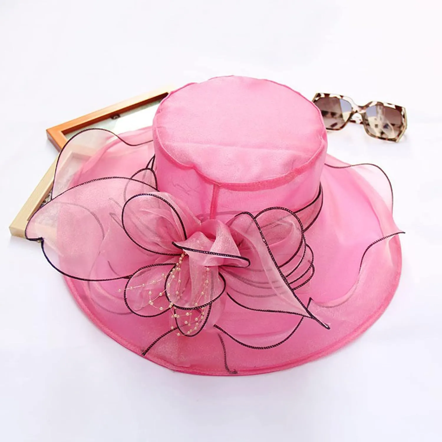 Wide Brim Organza Hat Dress Hat for Women Lady Tea Party Kentuck𝚢-Derby Church Wedding Cap Tea Hat