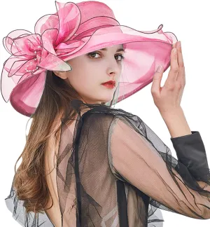 Wide Brim Organza Hat Dress Hat for Women Lady Tea Party Kentuck𝚢-Derby Church Wedding Cap Tea Hat