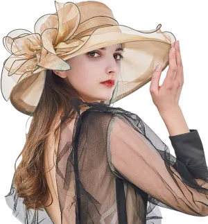 Wide Brim Organza Hat Dress Hat for Women Lady Tea Party Kentuck𝚢-Derby Church Wedding Cap Tea Hat
