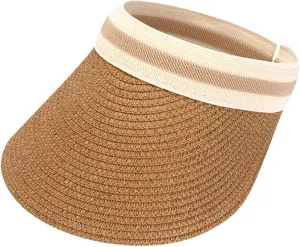 Wide Brim Straw Visor for Women Sun Hat Lightweight Packable Beach Cap for Summer Holiday UPF 50 