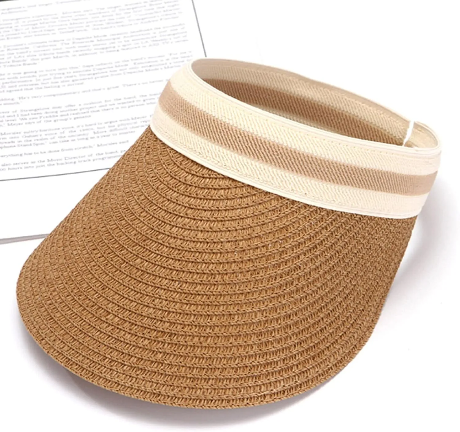 Wide Brim Straw Visor for Women Sun Hat Lightweight Packable Beach Cap for Summer Holiday UPF 50 
