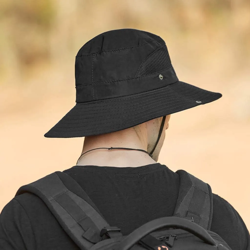 Wide Brim Sun Hat with Neck Strap Upf50  Hiking Fishing Hat for Men Women Sun Protective Beach Hat