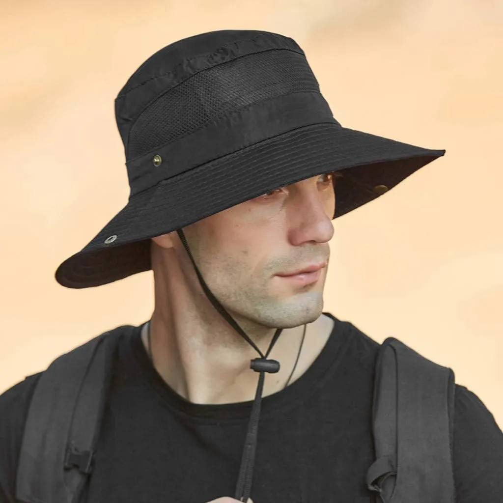 Wide Brim Sun Hat with Neck Strap Upf50  Hiking Fishing Hat for Men Women Sun Protective Beach Hat
