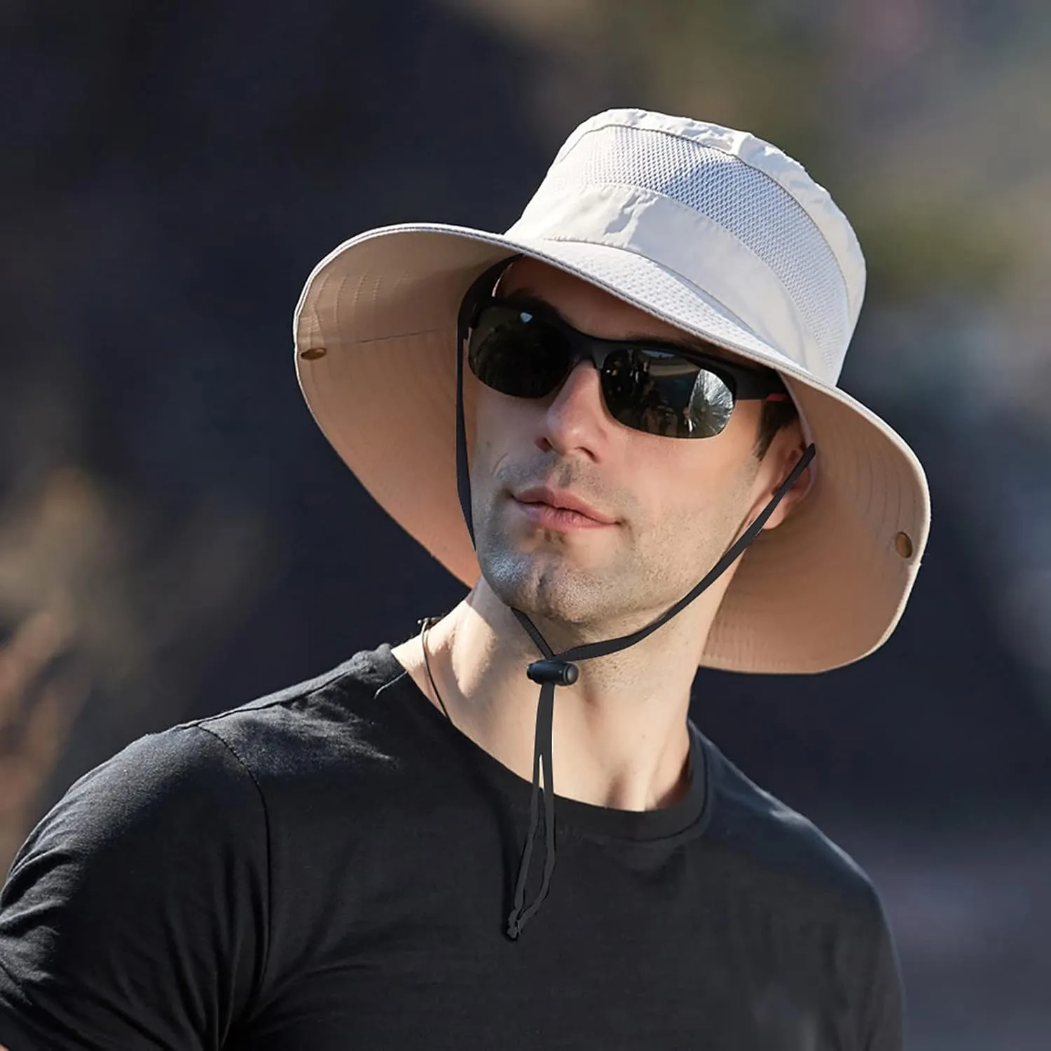 Wide Brim Sun Hat with Neck Strap Upf50  Hiking Fishing Hat for Men Women Sun Protective Beach Hat