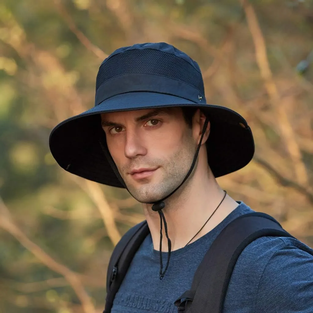 Wide Brim Sun Hat with Neck Strap Upf50  Hiking Fishing Hat for Men Women Sun Protective Beach Hat