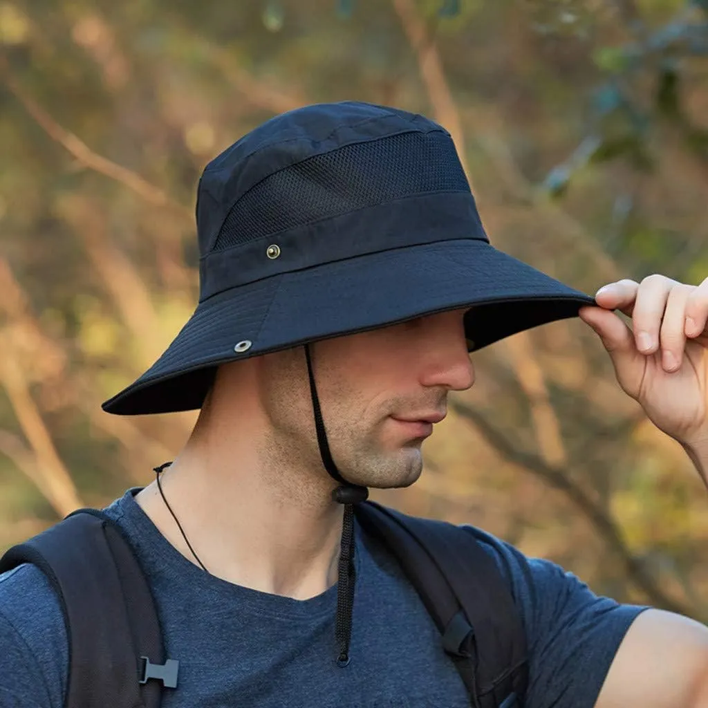 Wide Brim Sun Hat with Neck Strap Upf50  Hiking Fishing Hat for Men Women Sun Protective Beach Hat