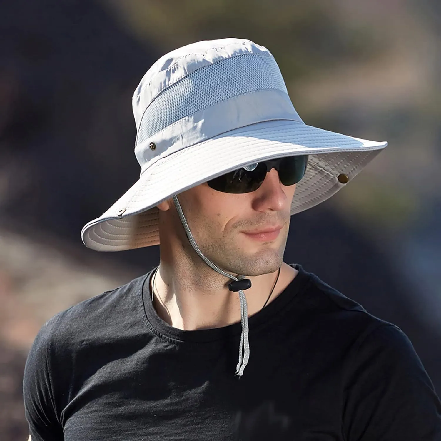 Wide Brim Sun Hat with Neck Strap Upf50  Hiking Fishing Hat for Men Women Sun Protective Beach Hat