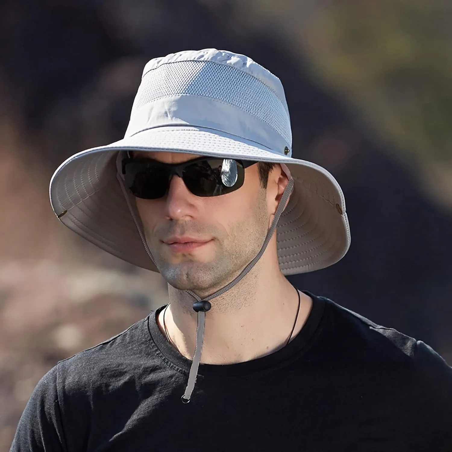 Wide Brim Sun Hat with Neck Strap Upf50  Hiking Fishing Hat for Men Women Sun Protective Beach Hat