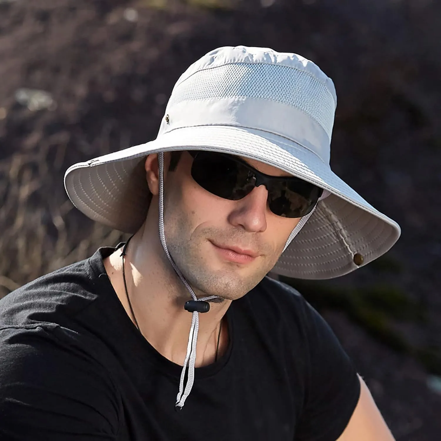 Wide Brim Sun Hat with Neck Strap Upf50  Hiking Fishing Hat for Men Women Sun Protective Beach Hat