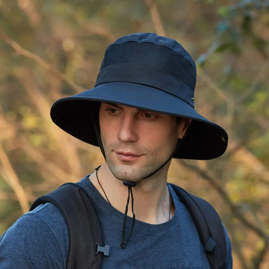 Wide Brim Sun Hat with Neck Strap Upf50  Hiking Fishing Hat for Men Women Sun Protective Beach Hat