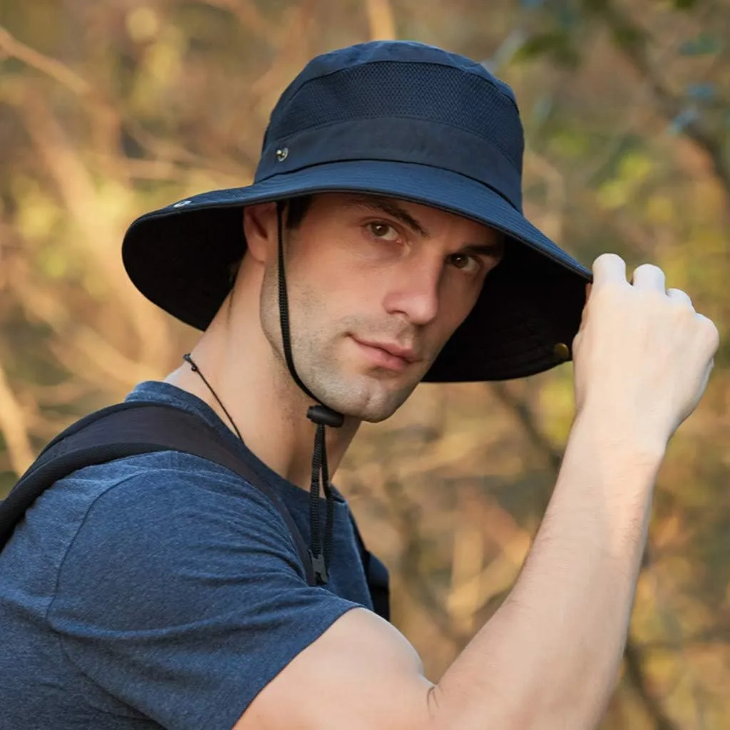 Wide Brim Sun Hat with Neck Strap Upf50  Hiking Fishing Hat for Men Women Sun Protective Beach Hat
