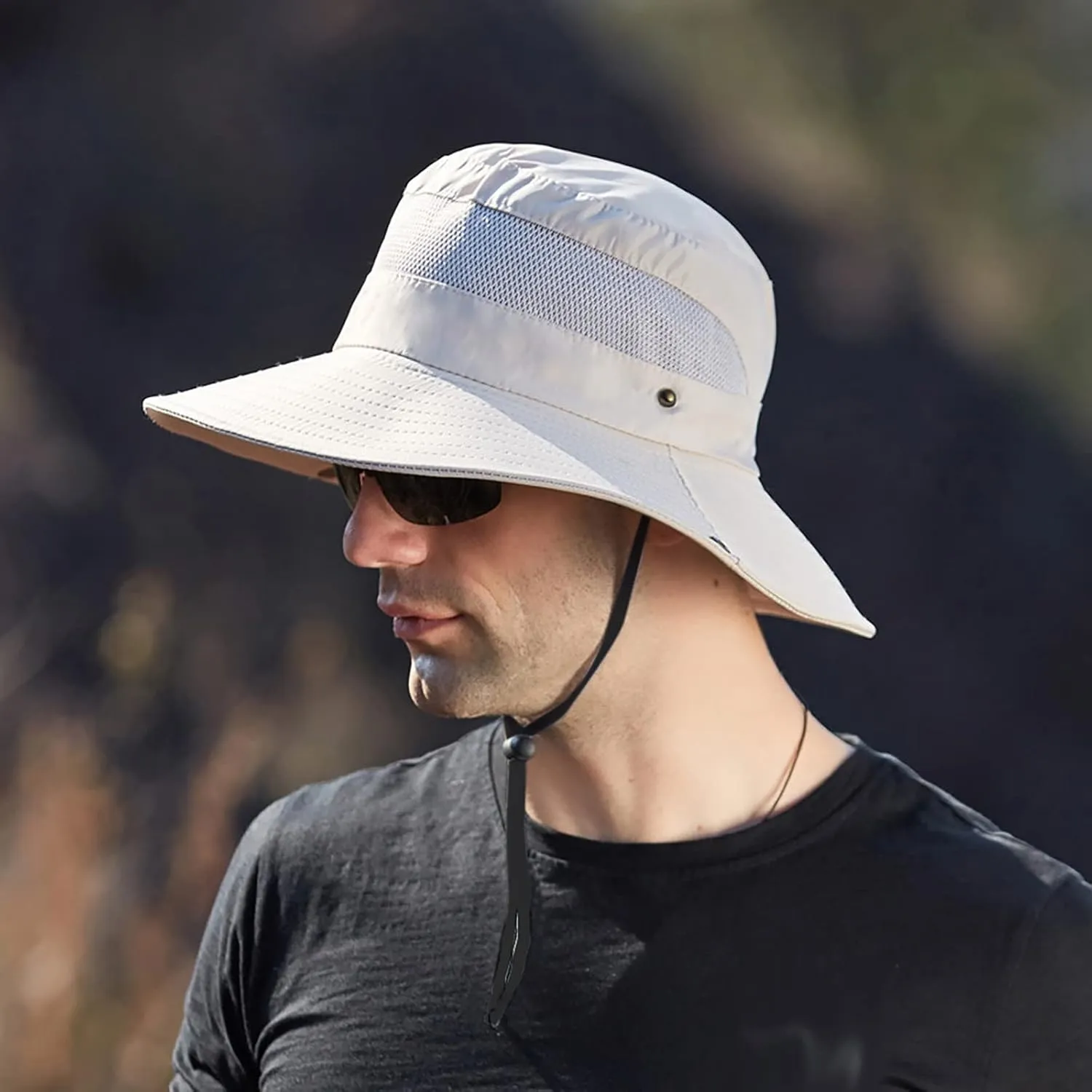 Wide Brim Sun Hat with Neck Strap Upf50  Hiking Fishing Hat for Men Women Sun Protective Beach Hat