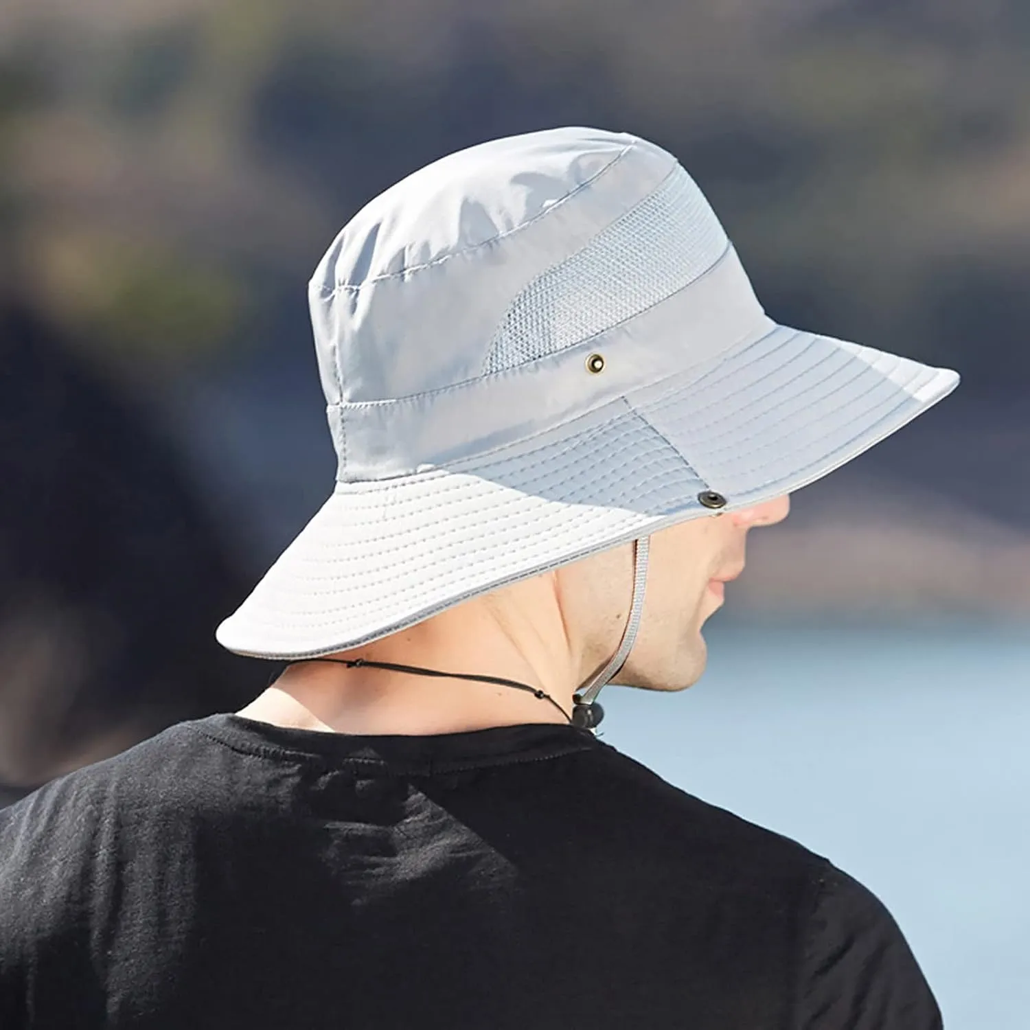 Wide Brim Sun Hat with Neck Strap Upf50  Hiking Fishing Hat for Men Women Sun Protective Beach Hat