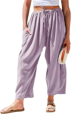 Wide Leg Capri Pant for Women Fashion High Waisted Pants Loose Palazzo Pant Drawstring Workout Sweatpants with Pockets