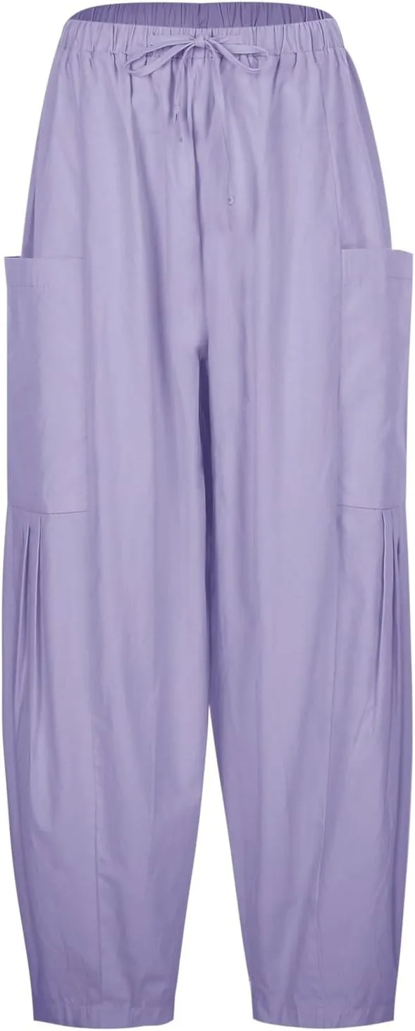Wide Leg Capri Pant for Women Fashion High Waisted Pants Loose Palazzo Pant Drawstring Workout Sweatpants with Pockets