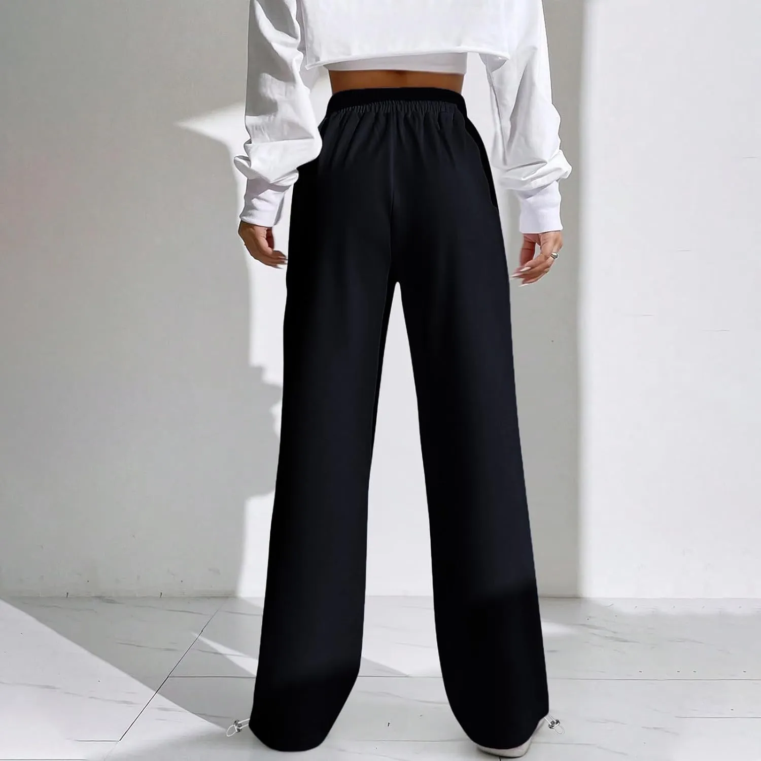 Wide Leg Jogging Pants Women High Waisted Drawstring Pants Soft Comfortable Pants Solid Color Sweatpants for Sports