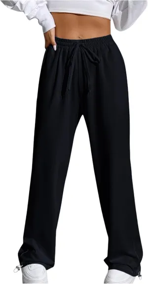Wide Leg Jogging Pants Women High Waisted Drawstring Pants Soft Comfortable Pants Solid Color Sweatpants for Sports