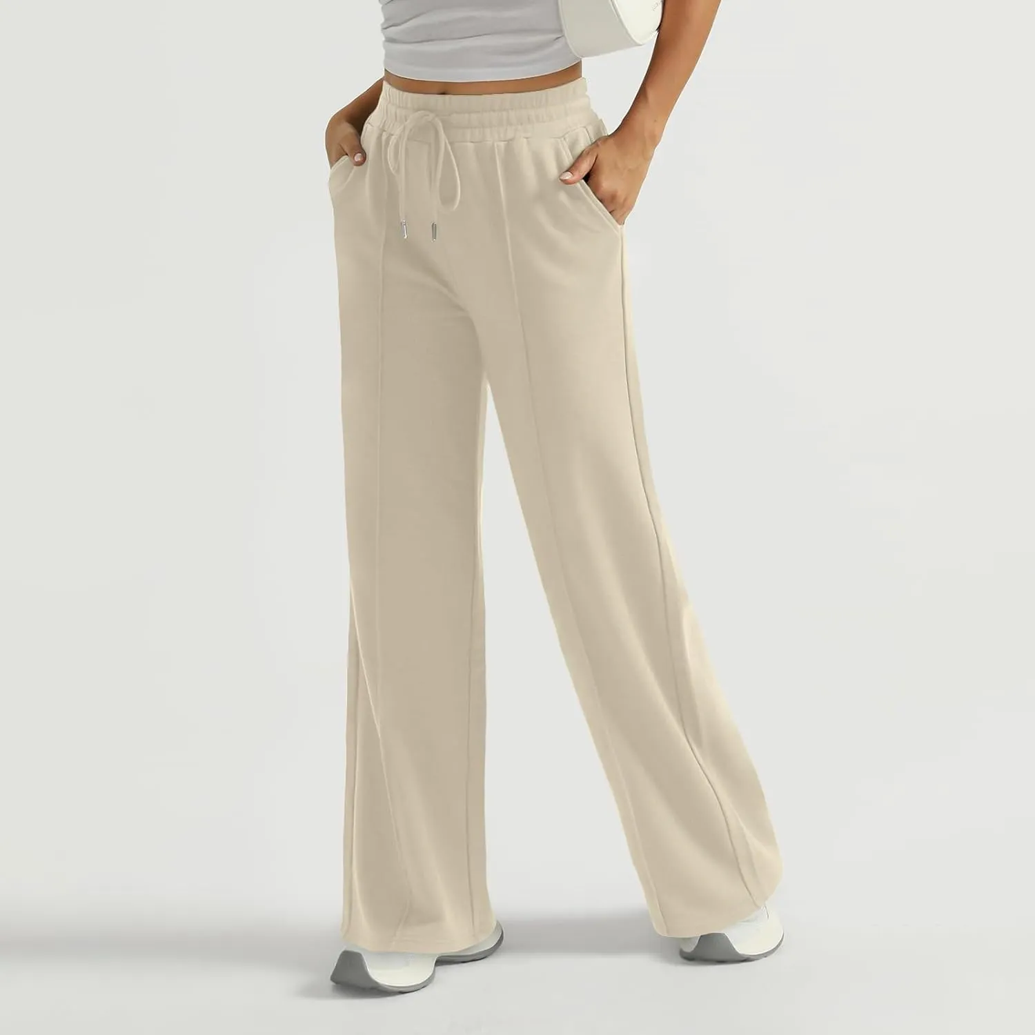 Wide Leg Sweatpants Women Baggy Drawstring High Waisted Flare Pants Y2K Lightweight Joggers with Pockets