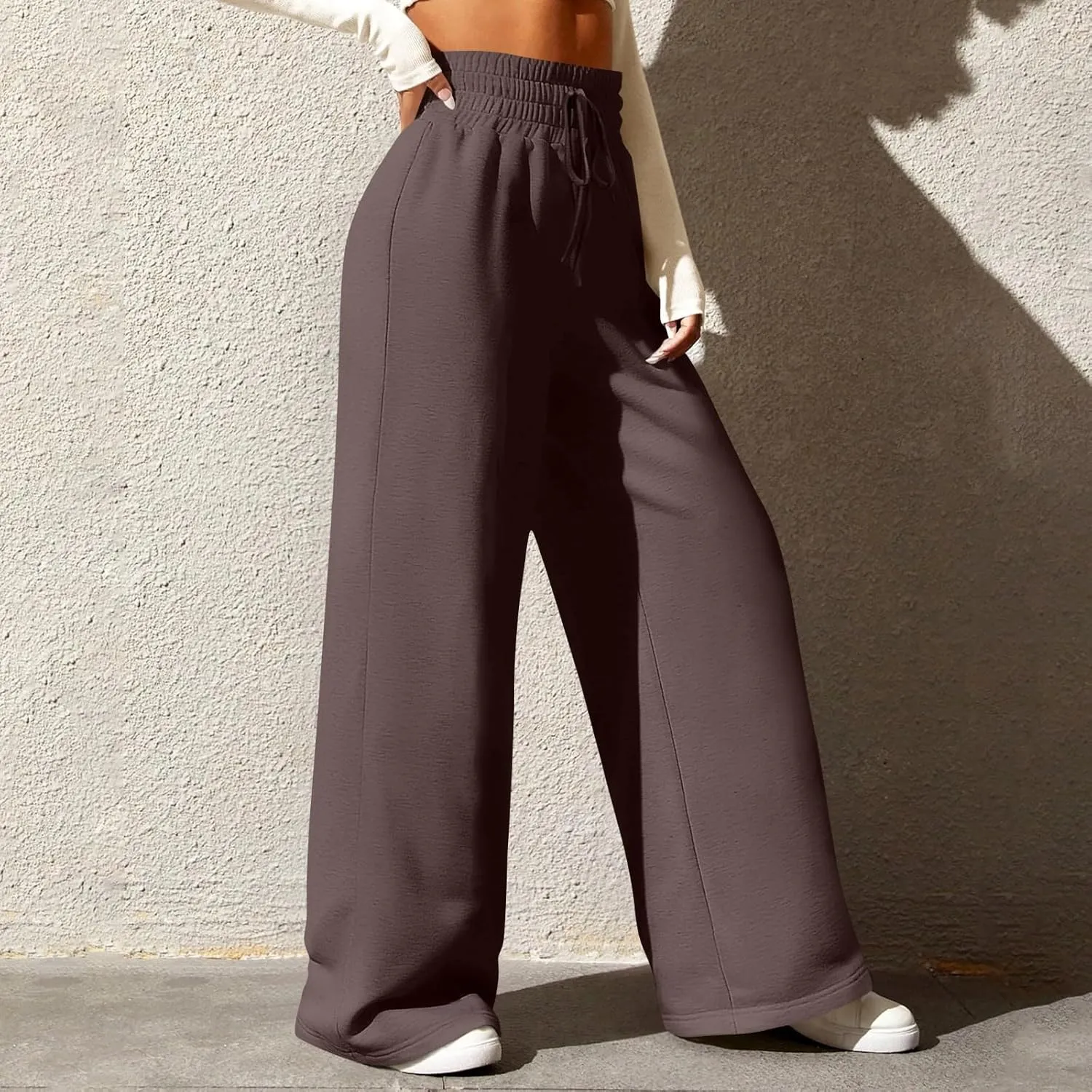 Wide Leg Sweatpants Women Baggy Lightweight Sweat Pants Drawstring High Waisted Casual Lounge Pants with Pockets