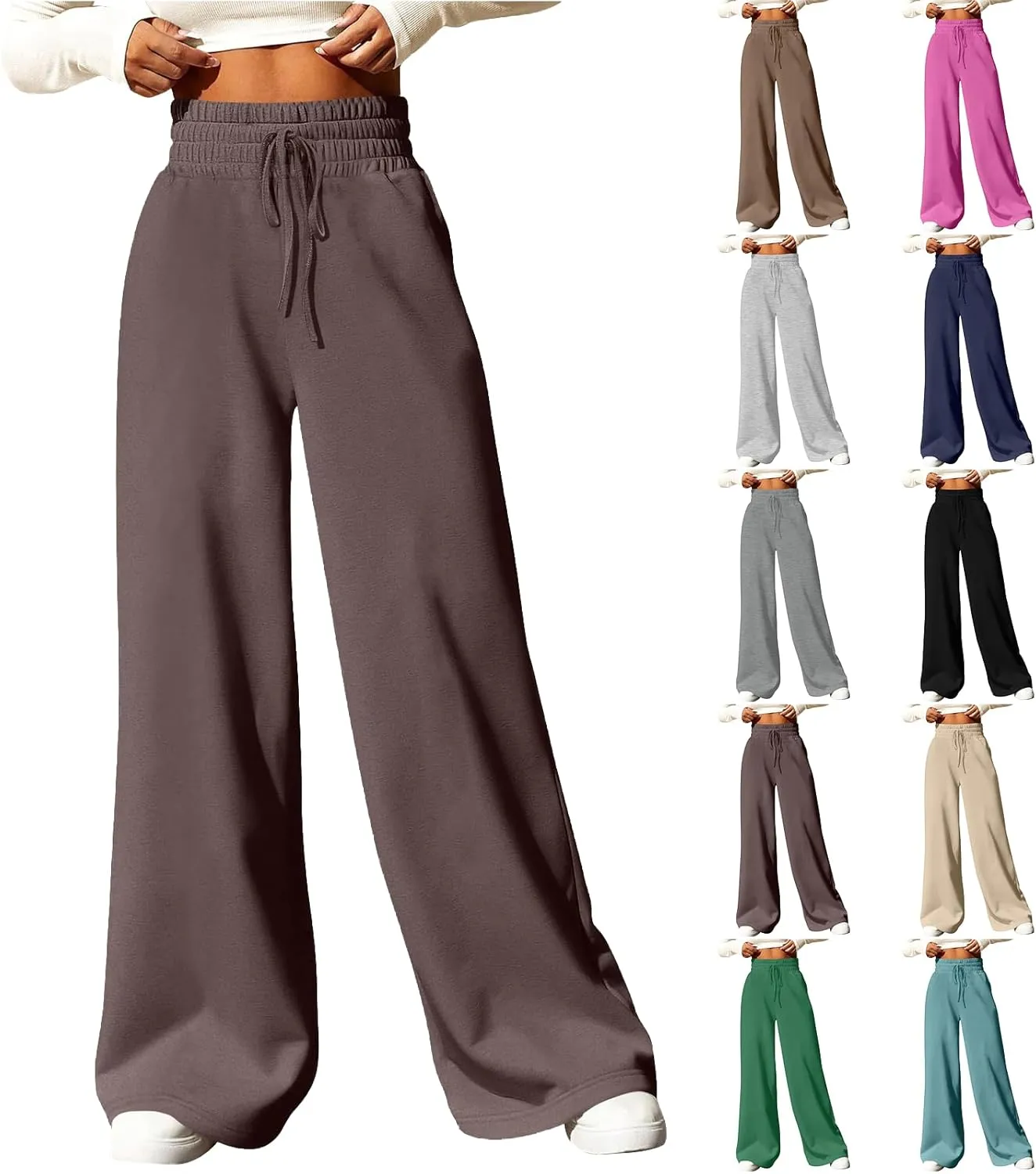 Wide Leg Sweatpants Women Baggy Lightweight Sweat Pants Drawstring High Waisted Casual Lounge Pants with Pockets
