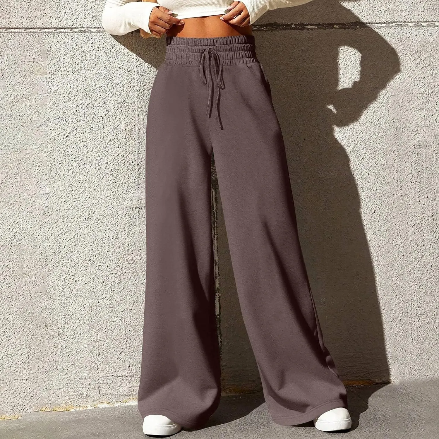 Wide Leg Sweatpants Women Baggy Lightweight Sweat Pants Drawstring High Waisted Casual Lounge Pants with Pockets