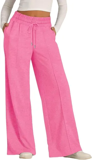 Wide Leg Sweatpants Women Elastic Drawstring Straight Leg Lounge Pants Casual Comfy Athletic Flare Joggers Trousers