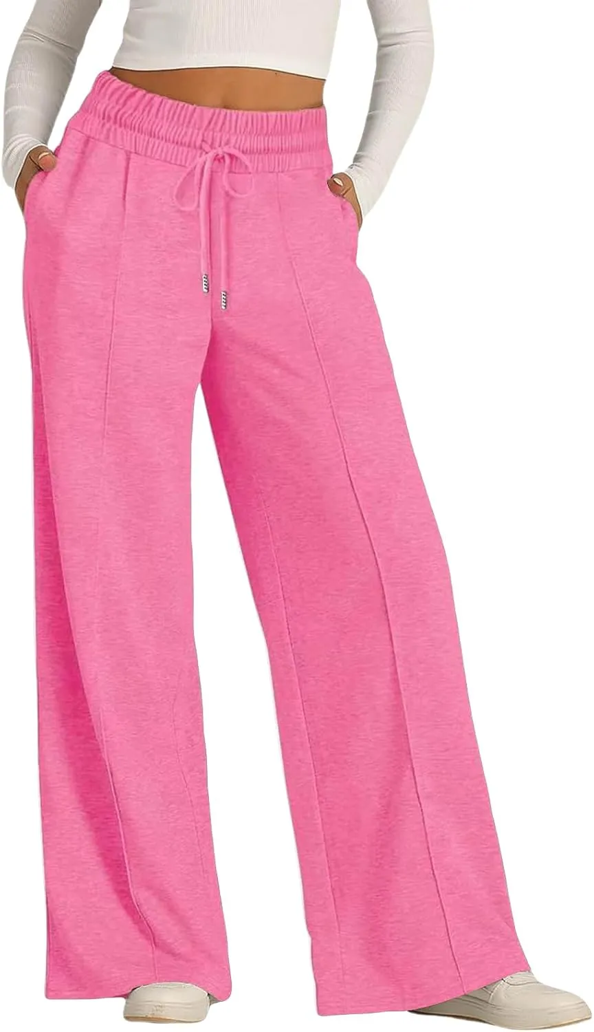 Wide Leg Sweatpants Women Elastic Drawstring Straight Leg Lounge Pants Casual Comfy Athletic Flare Joggers Trousers