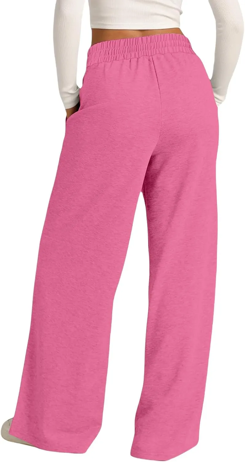 Wide Leg Sweatpants Women Elastic Drawstring Straight Leg Lounge Pants Casual Comfy Athletic Flare Joggers Trousers