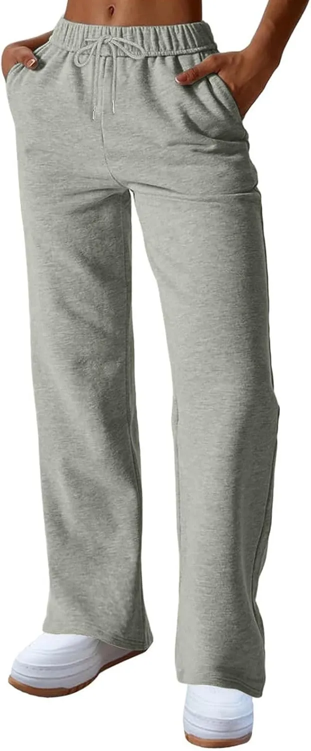 Wide Leg Sweatpants Women Y2k Baggy High Waisted Fleece Lined Joggers Casual Comfy Solid Sweat Pants with Pockets